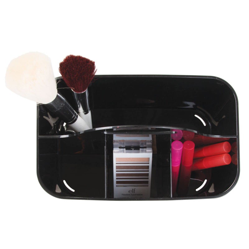 mDesign Small Plastic Shower/Bath Storage Organizer Caddy Tote with Handle for Dorm, Shelf, Cabinet - Hold Soap, Shampoo, Conditioner, Combs, Brushes, Lumiere Collection, Black - Image 5